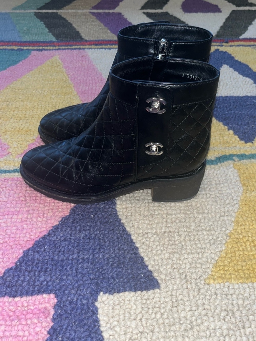 CHANEL Black Quilted Ankle Boots